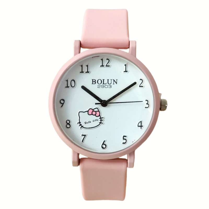ساعت مچی عقربه ای بچگانه بولون مدل هلو کیتی بند ژله ای ضد آلرژی