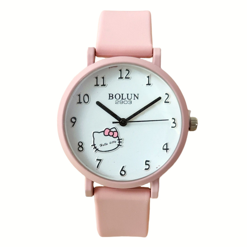 ساعت مچی عقربه ای بچگانه بولون مدل هلو کیتی بند ژله ای ضد آلرژی