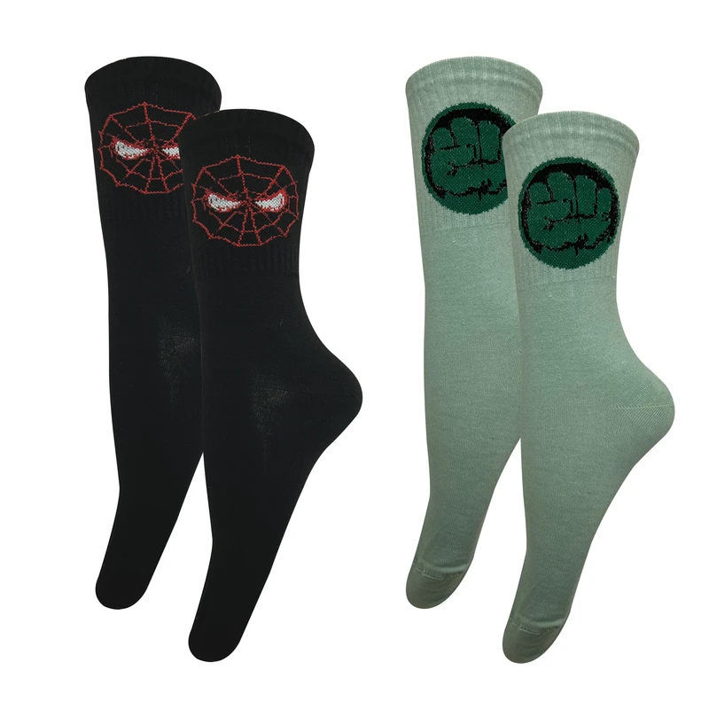 جوراب ساق بلند مردانه تن پوش هنگامه مدل اسپرت هالک و اسپایدرمن مجموعه 2 عددی