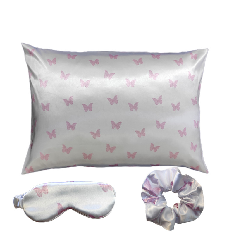 رو بالشی مدل ساتن ابریشم طرح پروانه به همراه کش مو و چشم بند