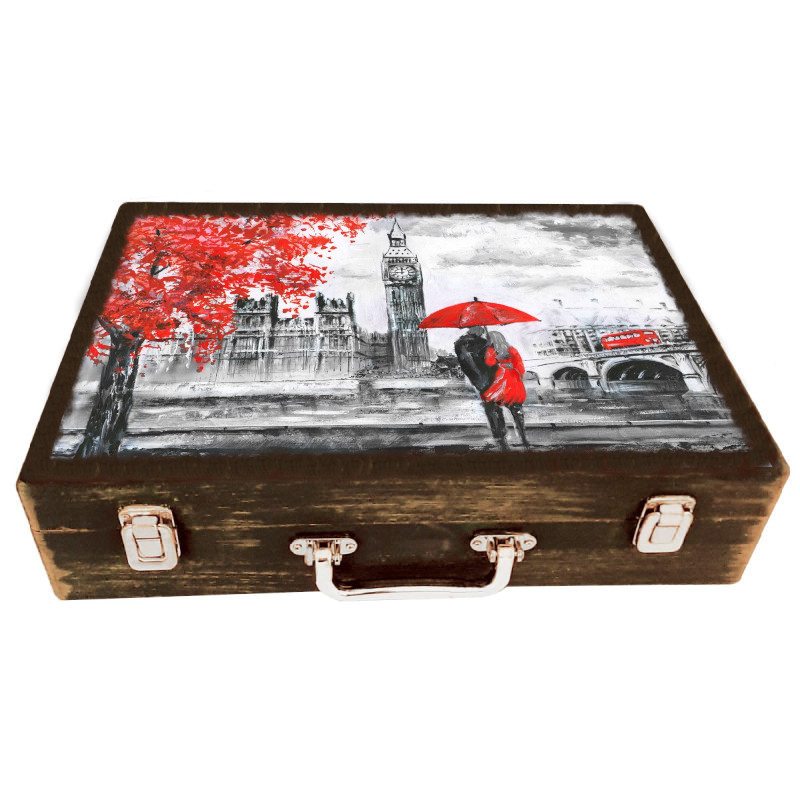 جعبه هدیه مدل چوبی طرح لندن رمانتیک کد WSL601
