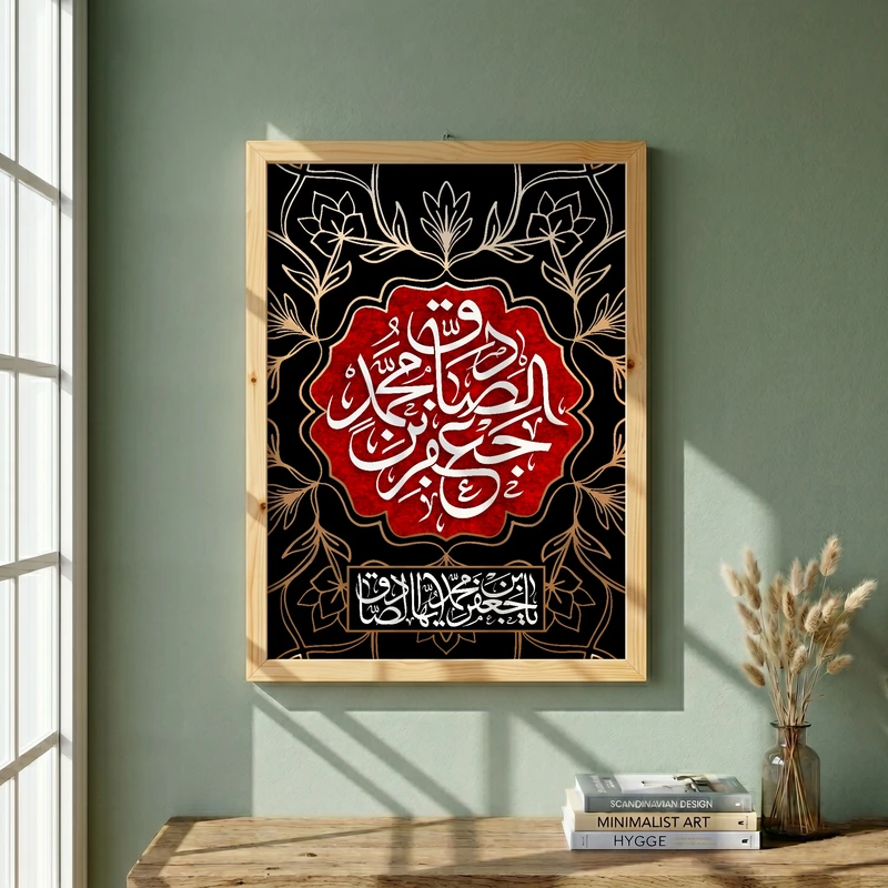 تابلو طرح شهادت امام صادق (ع) مدل G14346 فریم کرم روشن