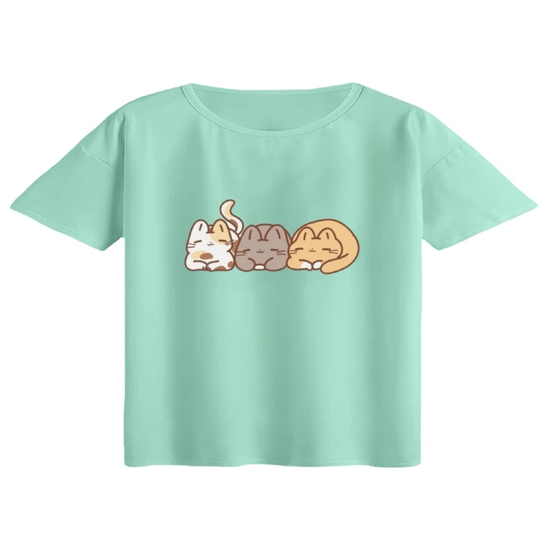کراپ تی‌شرت آستین کوتاه زنانه مدل سه گربه