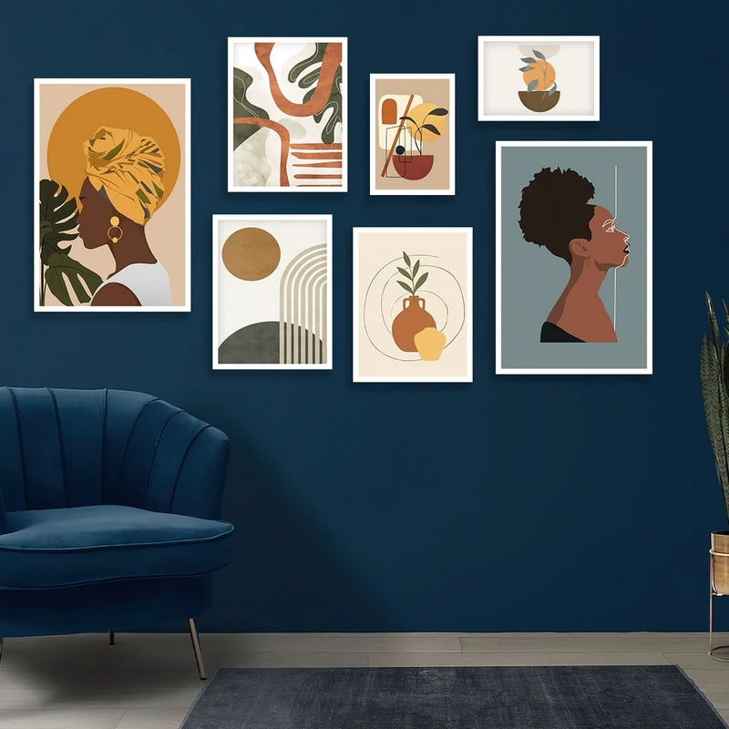 تابلو بکلیت مدل طرح مینیمال دختر سیاه پوست W-957  مجموعه 7 عددی