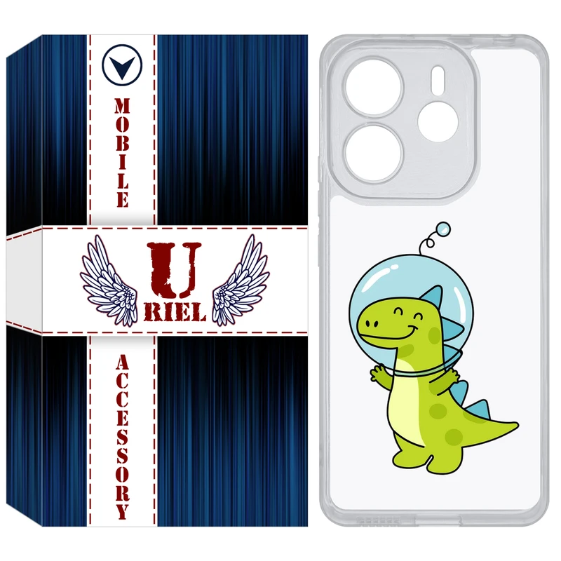 کاور یوریل مدل Clear کد 62 طرح دایناسور فضانورد مناسب برای گوشی موبایل شیائومی Redmi Note 14 4G