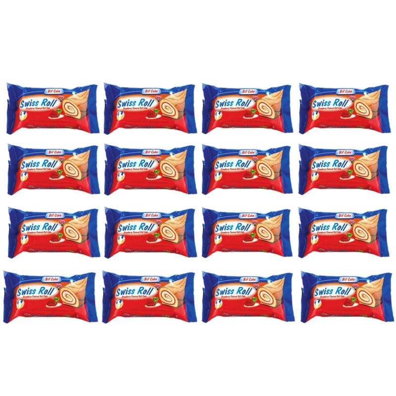 کیک رولتی توت فرنگی آدرین - 70 گرم بسته 16 عددی