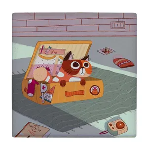 زیر لیوانی  طرح نقاشی گربه و چمدان کد    6096746_5242