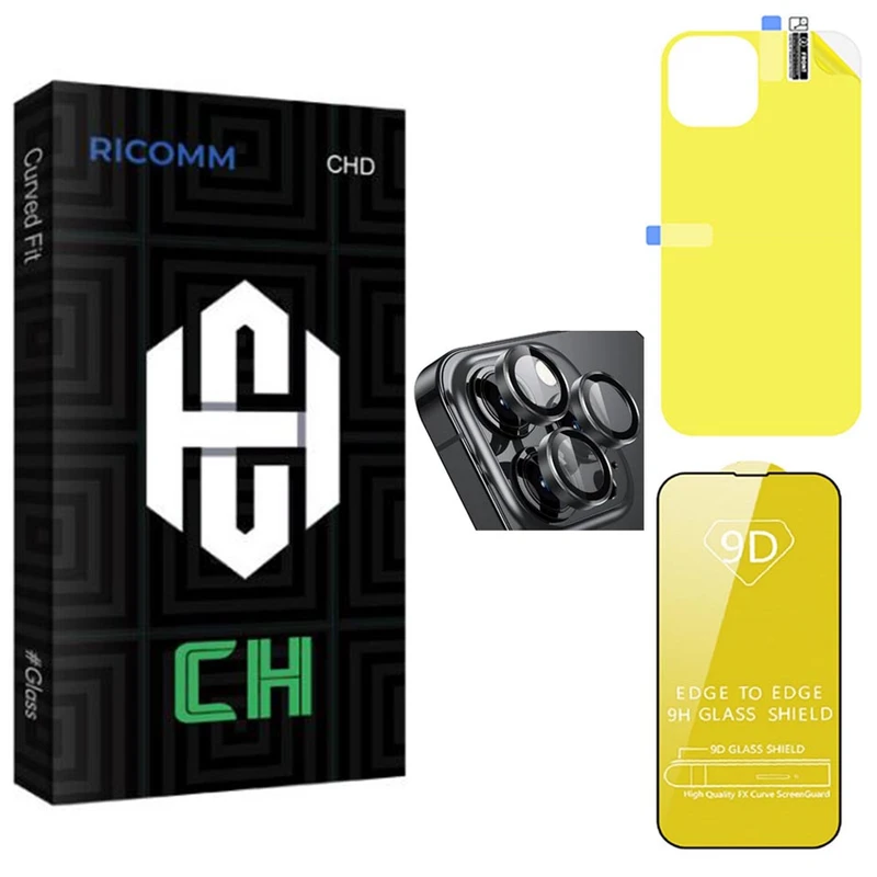 محافظ صفحه نمایش ریکام مدل CH مناسب برای گوشی موبایل اپل iPhone 14 pro به همراه محافظ پشت گوشی و محافظ لنز دوربین