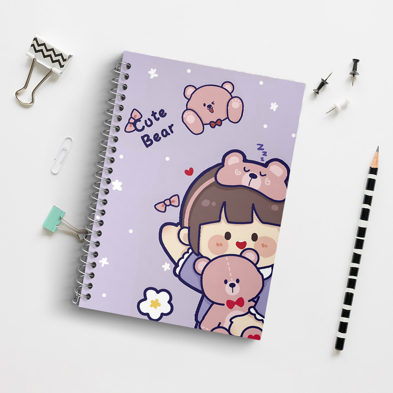 دفتر زبان 50 برگ خندالو مدل دو خط طرح دخترانه کیوت کد N3949