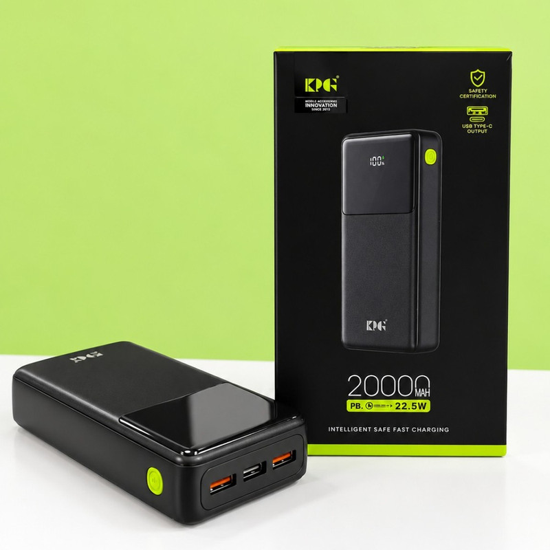 پاوربانک 22.5 وات کی پی جی مدل PD-29 ظرفیت 20000 میلی‌آمپر‌ساعت به همراه کابل USB به USB-C