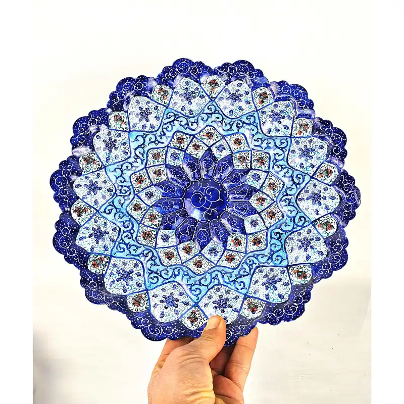 بشقاب دیوار کوب میناکاری مدل اسلیمی کد B30