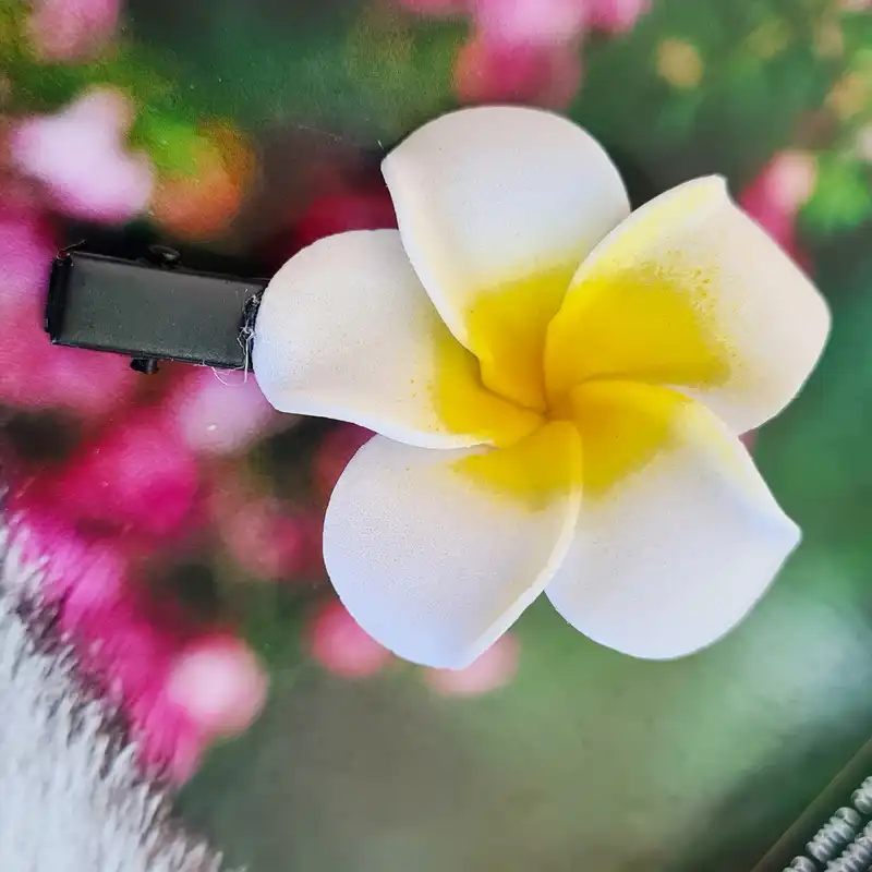 گیره مو زنانه مدل گل پلومریا استوایی بسته 2 عددی