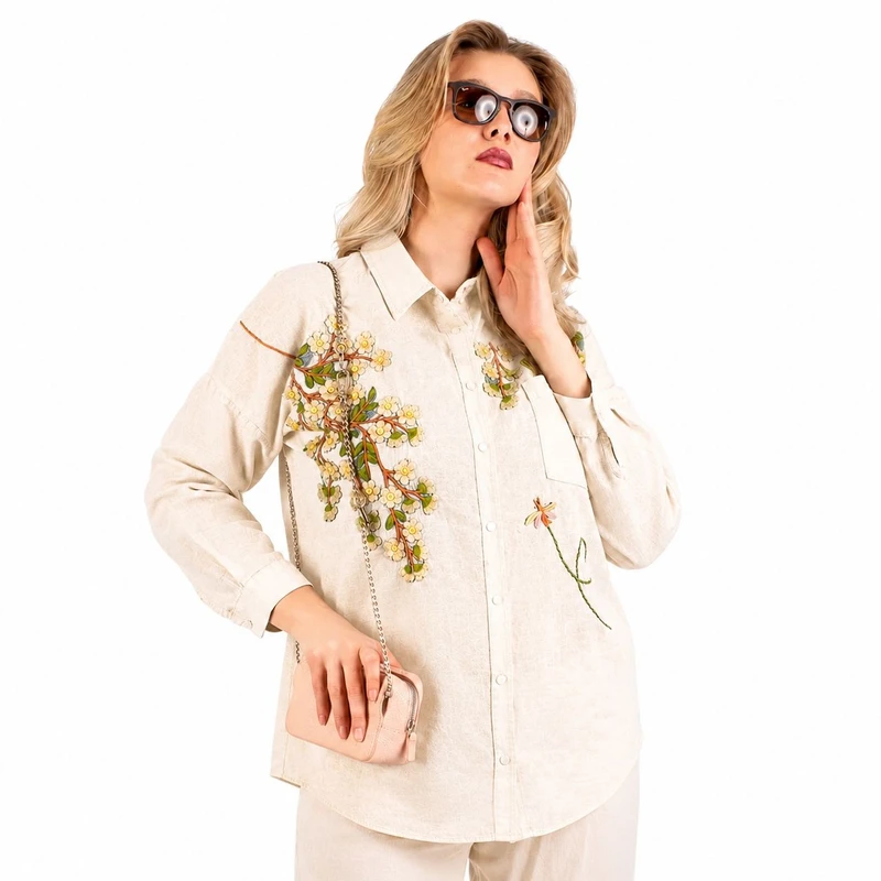 شومیز نخی زنانه طرح گلدوزی ترک کد 0069