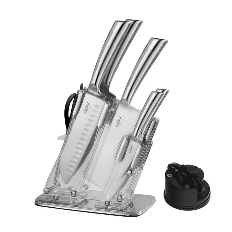 سرویس چاقو آشپزخانه 7 پارچه جی فی نی کد GKG7 بهمراه چاقو تیزکن