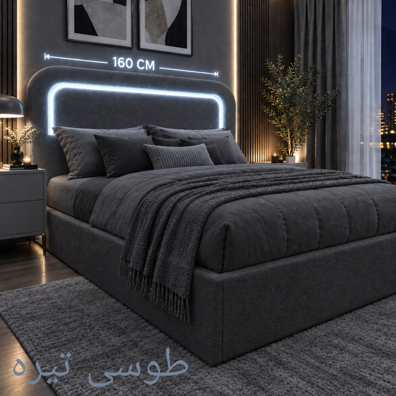 تخت خواب چوب دونفره مدل تدی چراغ دار 6587 سایز 200×160 سانتی متر