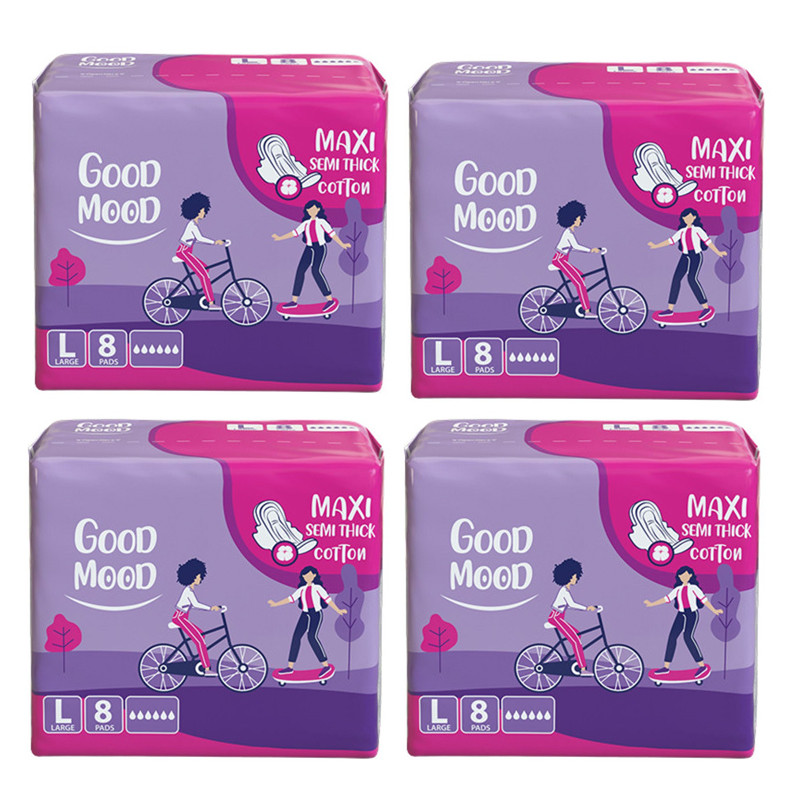نوار بهداشتی بالدار نیمه ضخیم گود مود مدل Maxi cotton سایز بزرگ چهار بسته 8 عددی