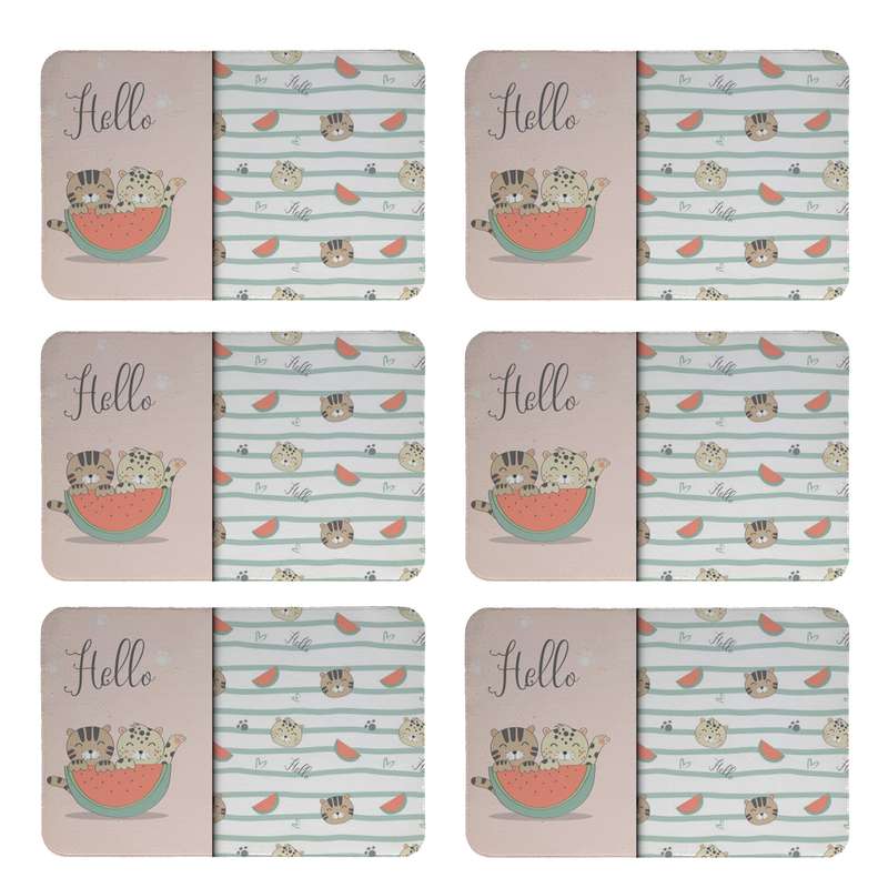 زیربشقابی طرح گربه و هندوانه  کد 8029 بسته 6 عددی