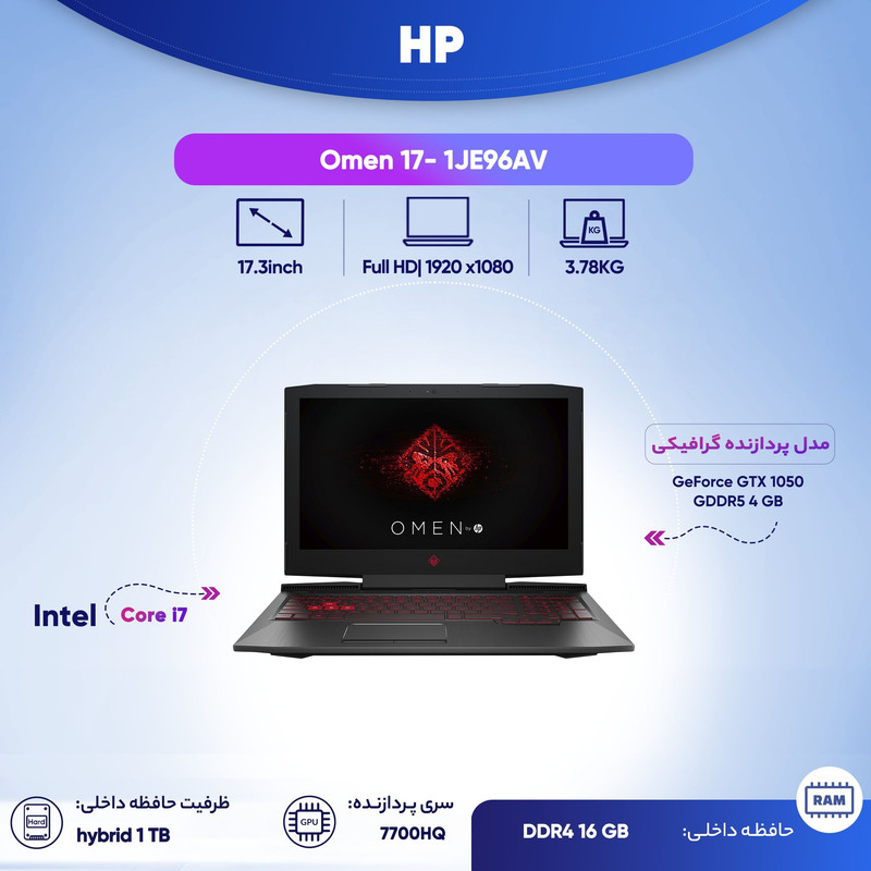 لپ تاپ 17 اینچی اچ پی مدل Omen 17- 1JE96AV