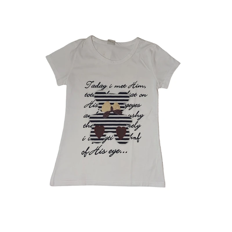 تی شرت آستین کوتاه دخترانه مدل خرسی ASH745