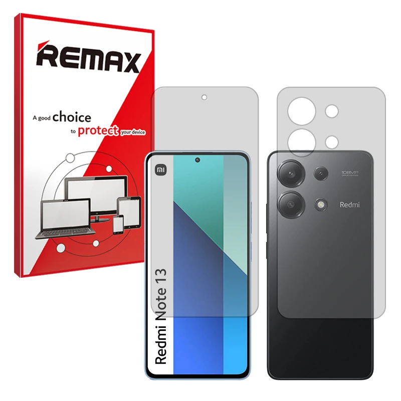 محافظ صفحه نمایش شفاف ریمکس مدل Resistant مناسب برای گوشی موبایل شیائومی  Redmi Note 13 4G به همراه محافظ پشت گوشی 