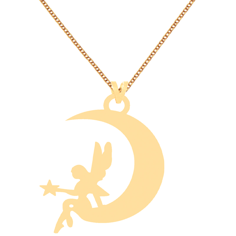 گردنبند طلا 18 عیار زنانه کرابو طرح ماه و فرشته مدل Kr70621