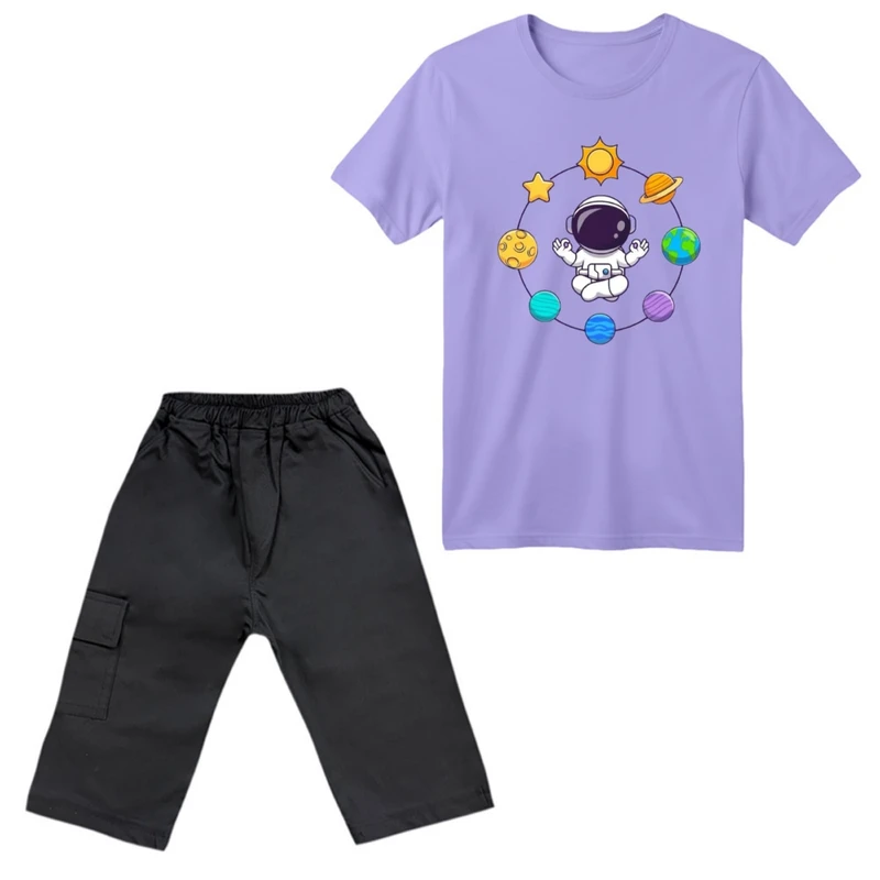 ست تی‌شرت آستین کوتاه و شلوارک پسرانه مدل فضانورد کد ۶