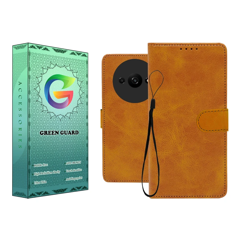 کیف کلاسوری گرین گارد طرح چرمی مدل Landing کد 01 مناسب برای گوشی موبایل شیائومی Redmi A3 به همراه بند آویز