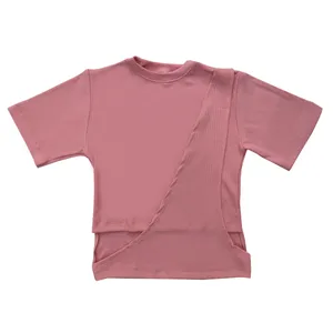 کراپ‌تاپ آستین کوتاه زنانه مدل یک طرفه کد 13-30 رنگ صورتی