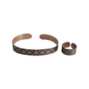 ست انگشتر و دستبند دست ساز زنانه مدل مسی کد S327