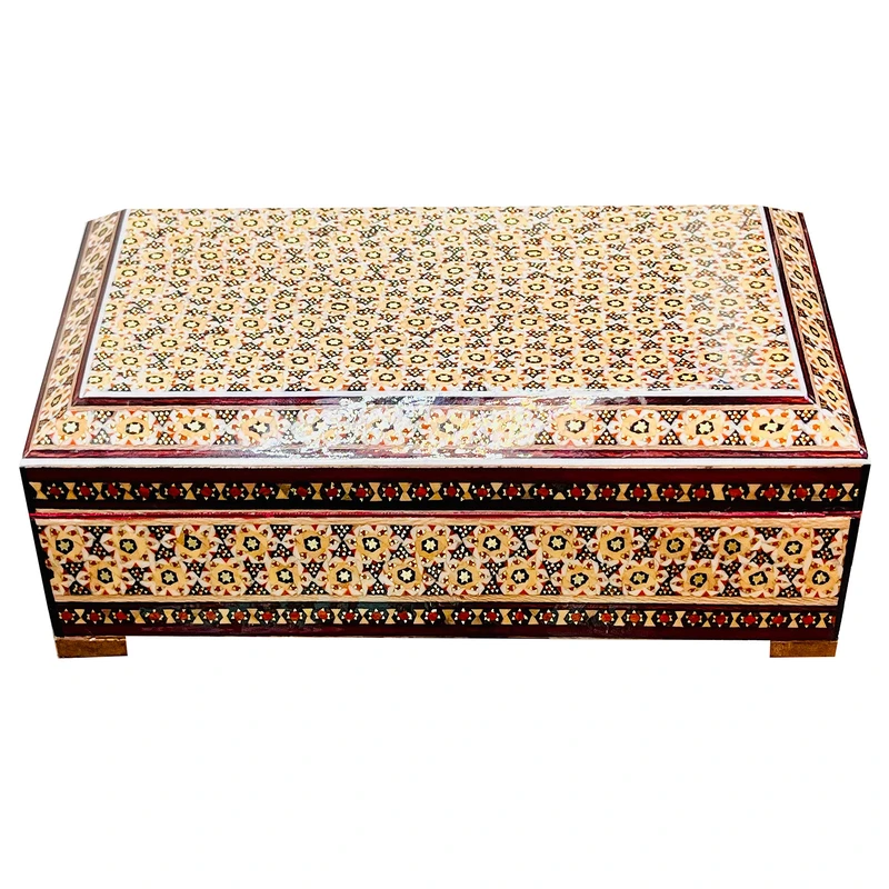 جعبه جواهرات خاتم کاری چوبی صنایع دستی فاخر مدل سنتی کد Traditional22p14-6f6