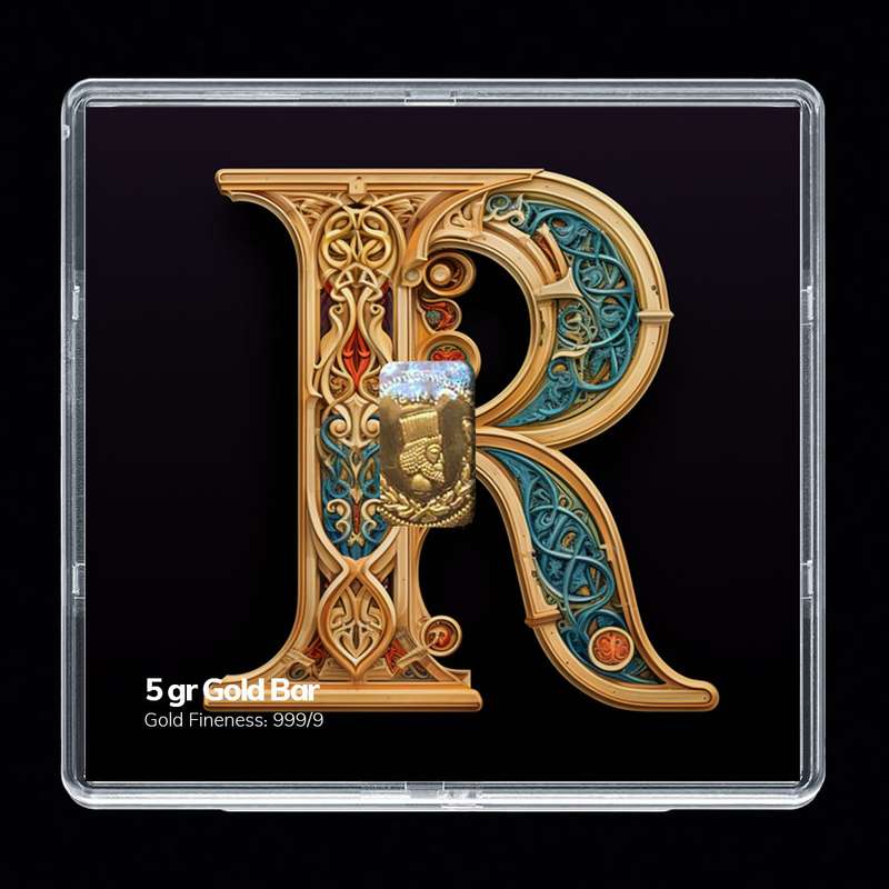 شمش طلا 24 عیار مدوپد مدل حرف R کد SH-10716