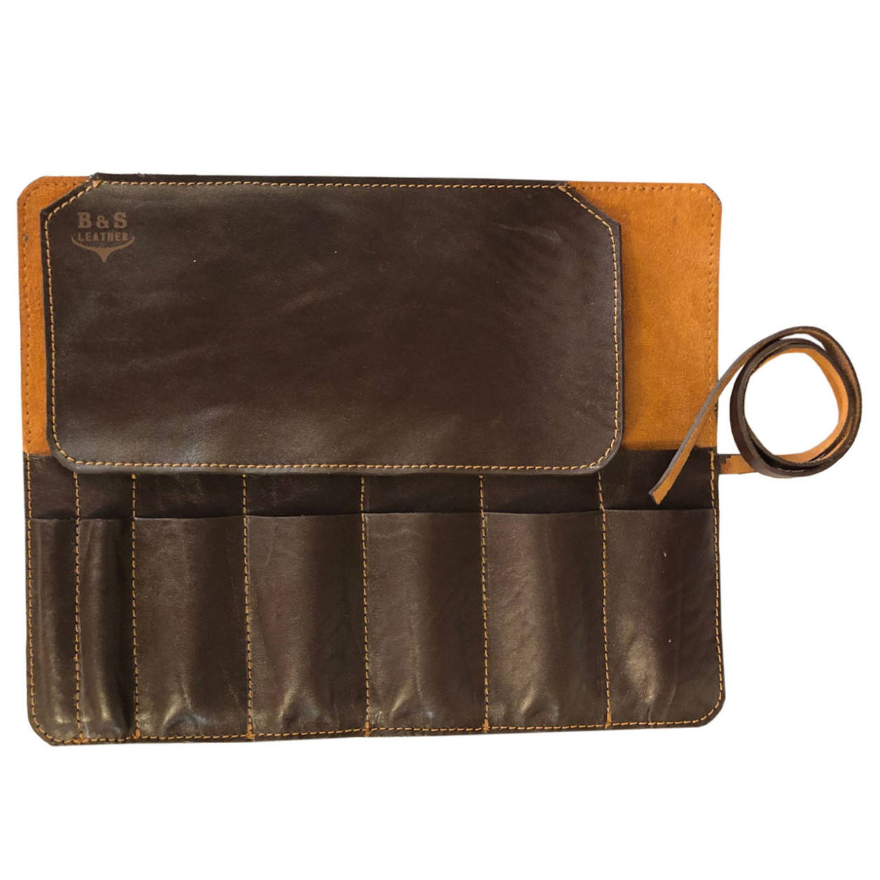 کیف قلمو و ابزار نقاشی – چرم طبیعی دست دوز مدل KG رنگ قهوه ای B&S Leather