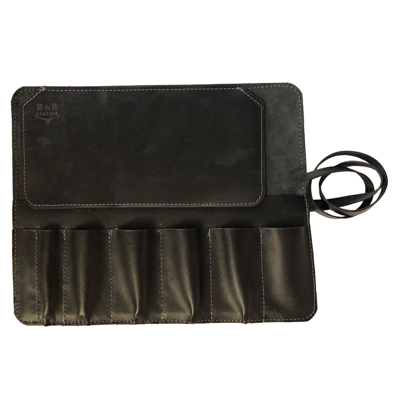 کیف قلمو و ابزار نقاشی – چرم طبیعی دست دوز مدل KM رنگ مشکی B&S Leather