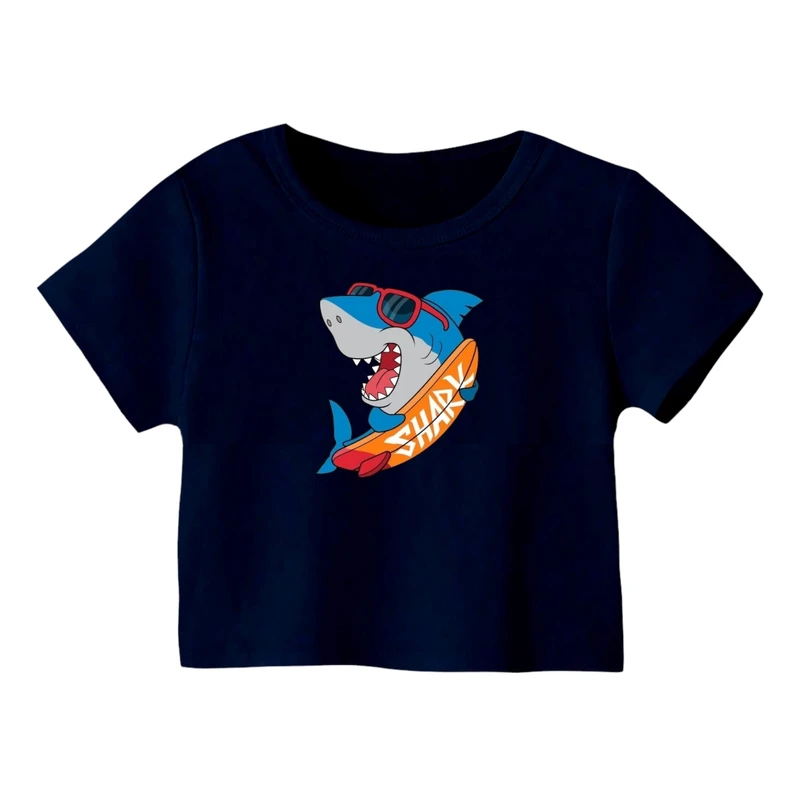 کراپ‌ تی‌شرت آستین کوتاه زنانه مدل کوسه کد 7