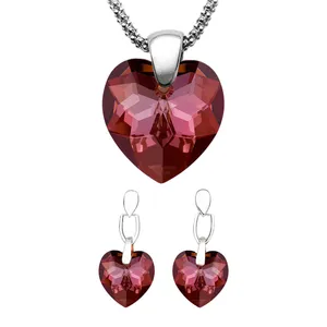 نیم ست نقره زنانه جواهرات بوهمیا مدل Heart Crystal Red Magma