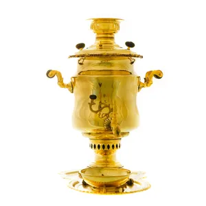 سرویس سماور ذغالی 3 پارچه برنجی مدل سوزنی کد 4160