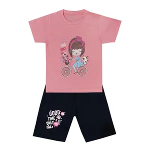 ست تی شرت و شلوارک دخترانه طرح دختر دوچرخه سوار کد 160037