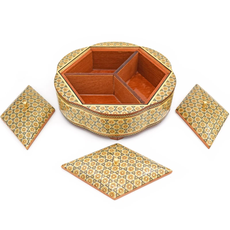 عکس شماره 3 : شکلات خوری خاتم کاری چوبی مدل سه درب کد 23