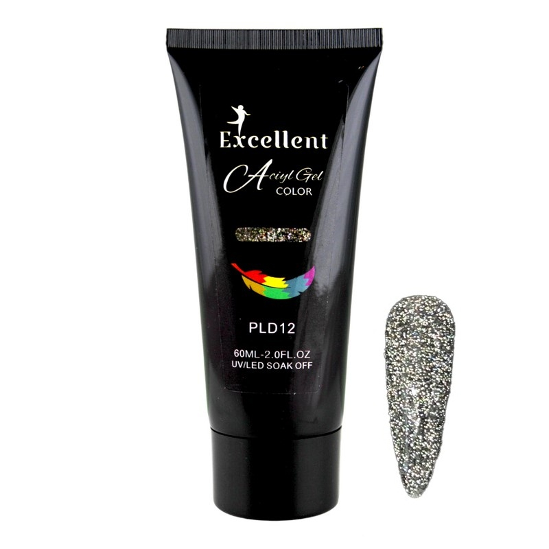 پلی ژل کاشت ناخن اکسلنت مدل دیسکو شماره PLD12 حجم 60 میلی لیتر