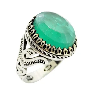 انگشتر نقره مردانه مدل زمرد هندی