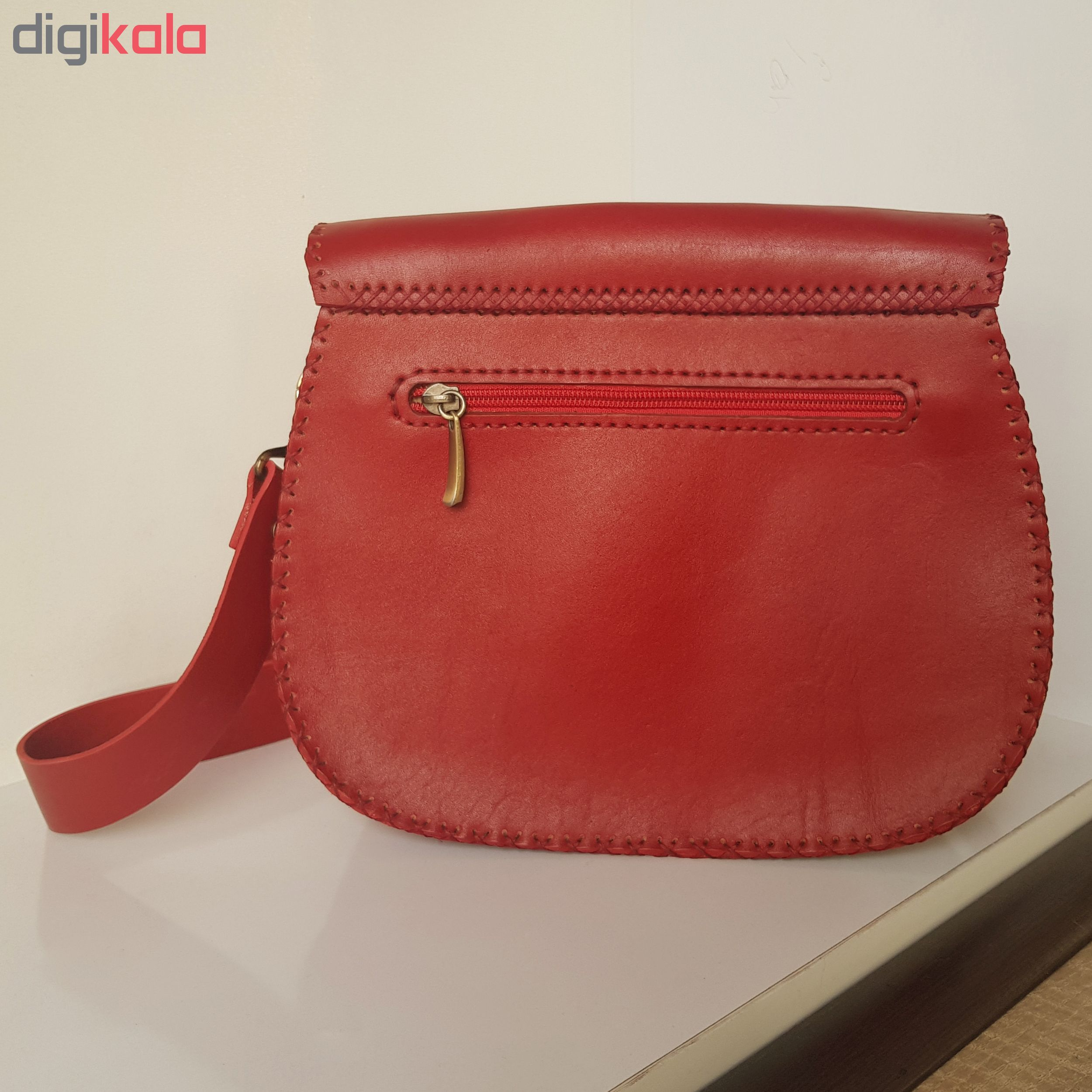 کیف رو دوشی زنانه چرم طبیعی گاوی دست دوز لمونو مدل پرسپولیس KD91