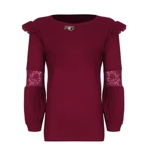 بلوز زنانه مدل آستین چین کد 522  رنگ صورتی تیره