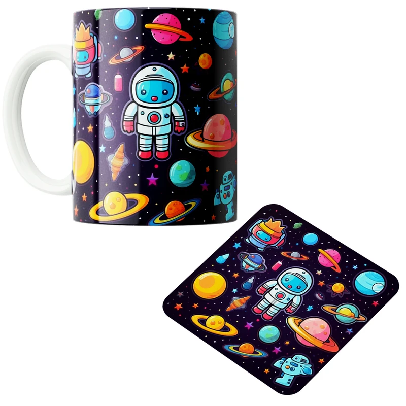 ماگ پاد آفرین مدل فضانورد سیاره منظومه شمسی موشک آدم فضایی کد PZ196 به همراه زیرلیوانی