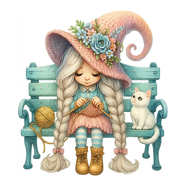 استیکر پارچه و لباس مدل دختر و گربه کد 04 مجموعه ۲ عددی