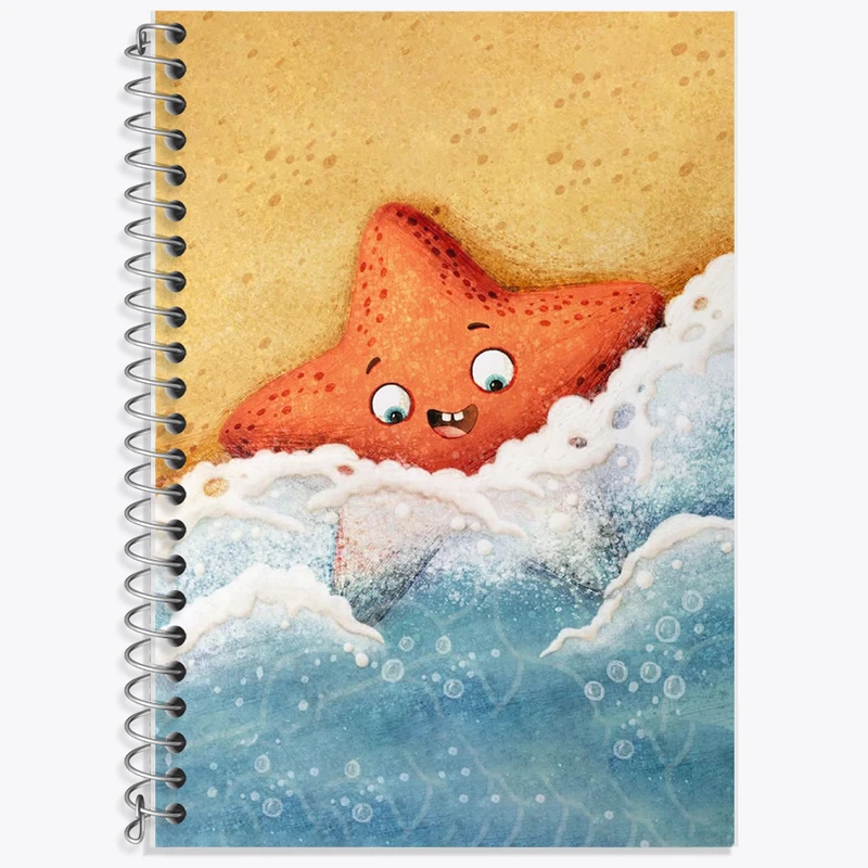 دفتر زبان 50 برگ خندالو مدل سه خط طرح ستاره ی دریایی کیوت کد F6259