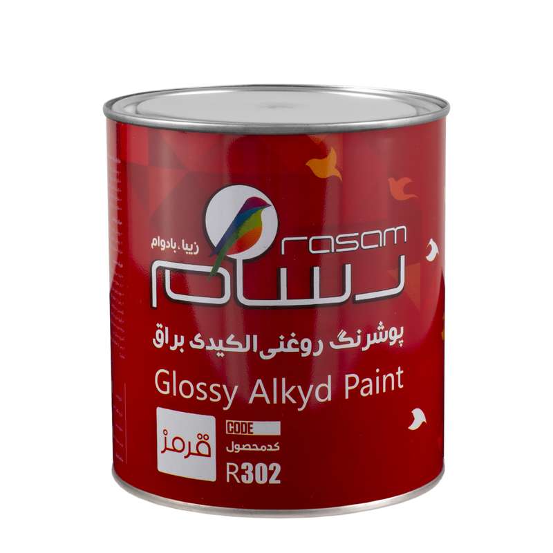 پوشرنگ روغنی نیم براق قرمز رسام کد R302 حجم 3.78 لیتر