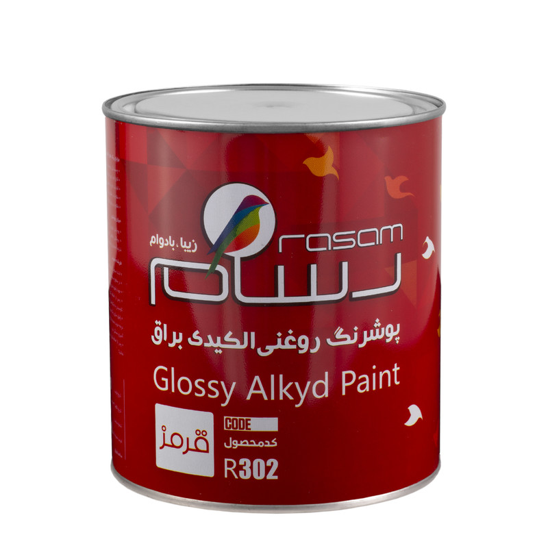 پوشرنگ روغنی نیم براق قرمز رسام کد R302 حجم 3.78 لیتر