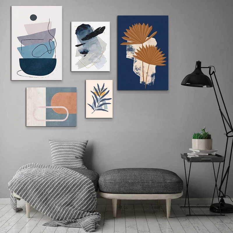 تابلو شاسی بکلیت طرح نقاشی مینیمال برگ مدل SH-973 مجموعه 5 عددی