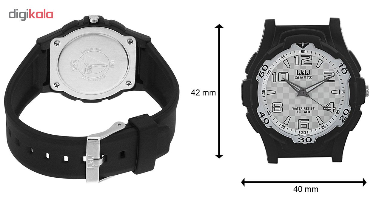 ساعت مچی عقربه ای مردانه کیو اند کیو مدل vp84j011y به همراه دستمال مخصوص برند کلین واچ