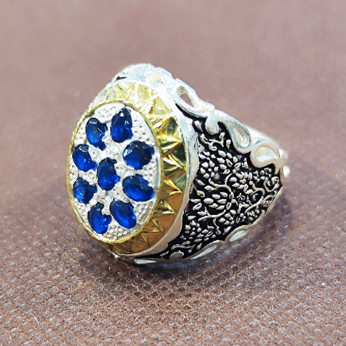 انگشتر نقره مردانه مدل سنگ یاقوت کبود کد‌ 3310